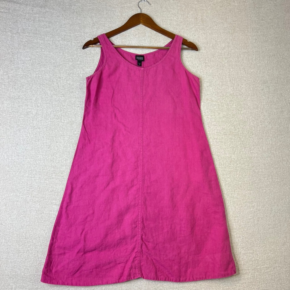 Eileen Fisher 100% Linen Sleeveless Scoop Neck Dress Boho Pink Small Petite
